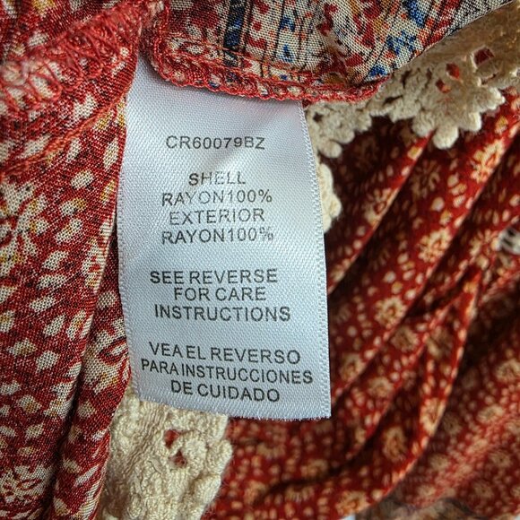 Boho Crochet Trim Off Shoulder Romper Rust Red‎ Womens Size M Festival En Crème - Picture 8 of 12